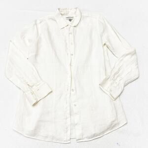 J. Crew Perfect Long Sleeve Button Down 100% Linen Off White Top Size 8P